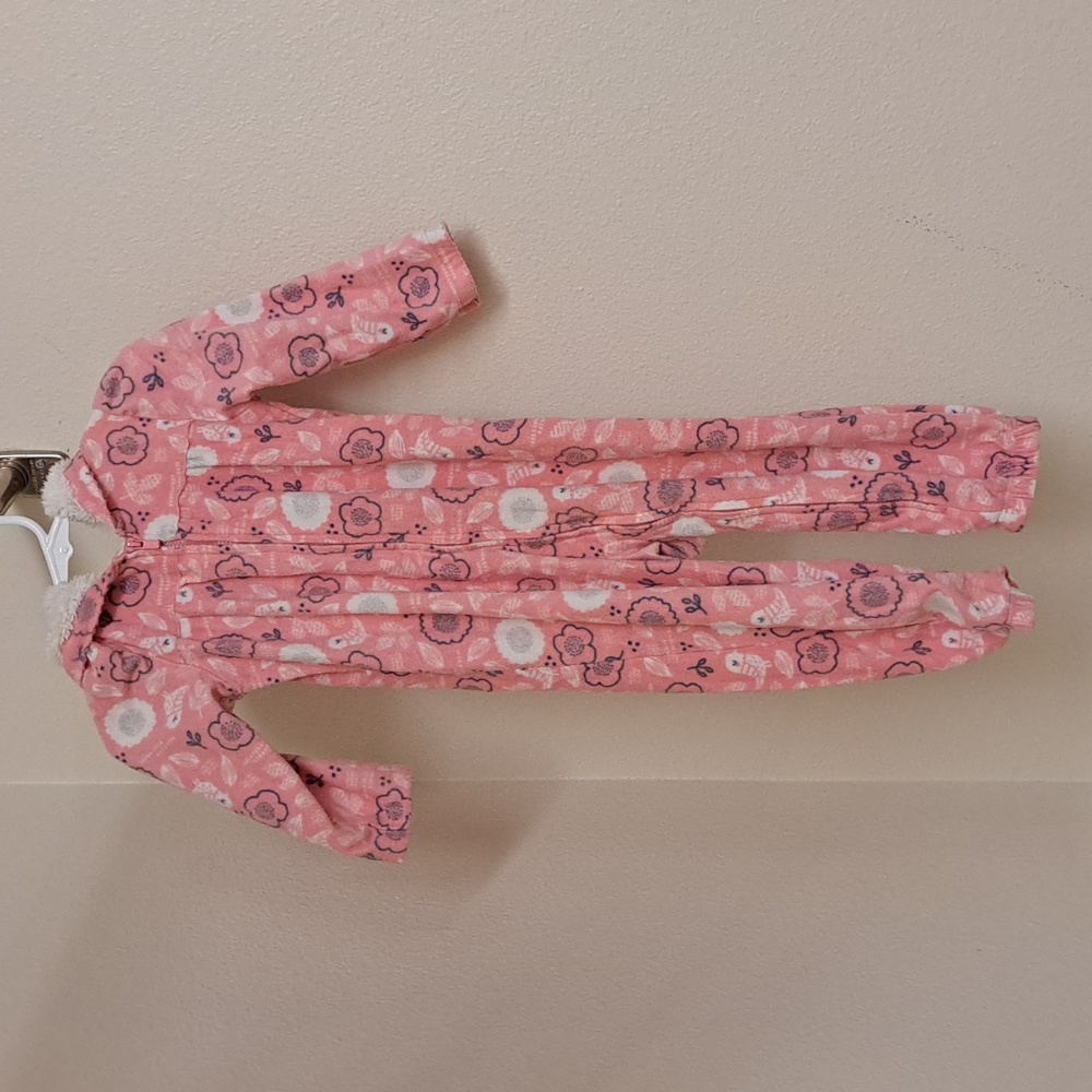 Carter's One-Piece Hooded Pajamas - 18 mo - Pink/Cream w/ Flowers & Birds